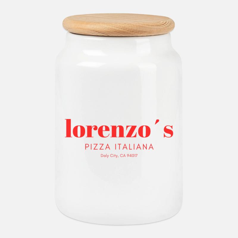 Lorenzo´s Pizza Schriftzug - Keksdose mit Holzdeckel - Weiß