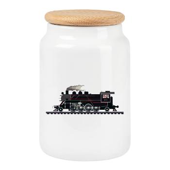 Eisenbahn Grafik - Keksdose mit Holzdeckel - Weiß - Vorne