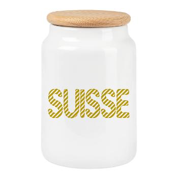 SWITZERLAND. COUNTRY. GENEVA. SWITZERLAND. HUMOR. COUNTRY - Cookie Jar with Wooden Lid - white - Front