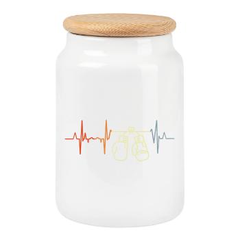 Vintage Boxer Cardiogram - Cookie Jar with Wooden Lid - white - Front