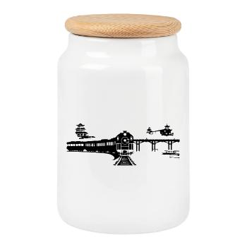 Railroad - Cookie Jar with Wooden Lid - white - Front