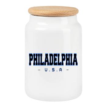 Philadelphie USA Blue Contour - Boîte à biscuits avec couvercle en bois - blanc - Devant