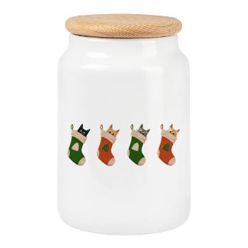 Cats in boots - Cookie Jar with Wooden Lid - white - Front