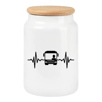 Bus driver heartbeat - Cookie Jar with Wooden Lid - white - Front