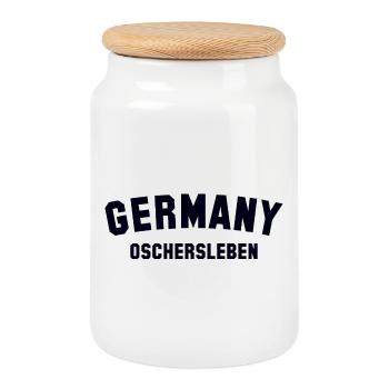 OSCHERSLEBEN, Allemagne - Boîte à biscuits avec couvercle en bois - blanc - Devant