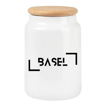 Basel schwarz - Keksdose mit Holzdeckel - Weiß - Vorne