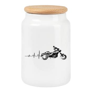 Heartbeat motorcycle - Cookie Jar with Wooden Lid - white - Front