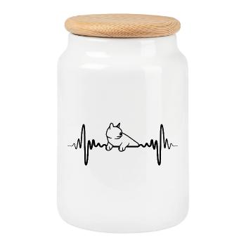 Cat Heart Line - Cookie Jar with Wooden Lid - white - Front