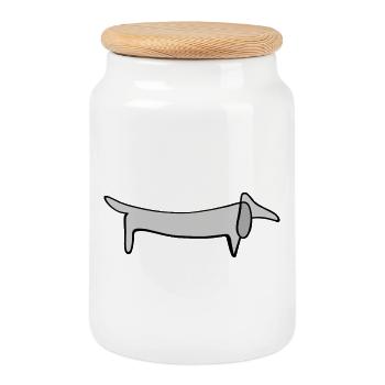 Dog line art drawing - Cookie Jar with Wooden Lid - white - Front