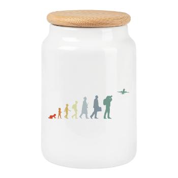 Airplane Observer Evolution - Cookie Jar with Wooden Lid - white - Front