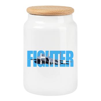 Fighter F-15 Eagle - Cookie Jar with Wooden Lid - white - Front