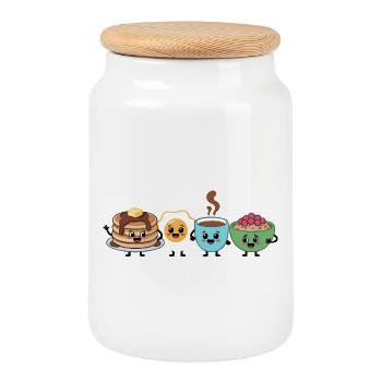 Cute Food & Beverage Breakfast Pattern - Cookie Jar with Wooden Lid - white - Front
