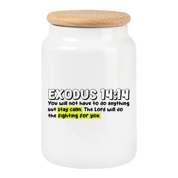 Exodus 14:14 | Bible Quote - Cookie Jar with Wooden Lid - white - Front