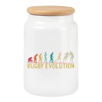 Rugby Evolution Silhouette Design - Cookie Jar with Wooden Lid - white - Front