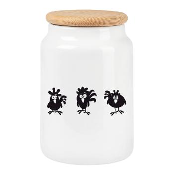 Funny Bird Necklace Illustration - Chicken friends - Cookie Jar with Wooden Lid - white - Front