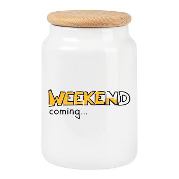 Weekend - Boîte à biscuits avec couvercle en bois - blanc - Devant