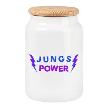 JUNGS POWER - Glücksbringer Jungen Männer - Keksdose mit Holzdeckel - Weiß - Vorne
