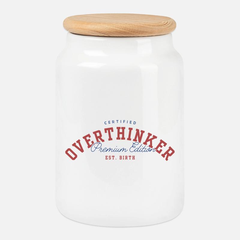 OVERTHINKER - Cookie Jar with Wooden Lid - white