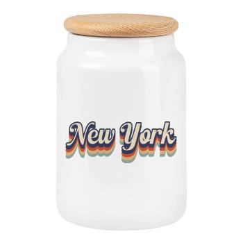 New York Retro Regenbogen - Keksdose mit Holzdeckel - Weiß - Vorne