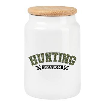 HuntingSeason Camouflage Text - Cookie Jar with Wooden Lid - white - Front