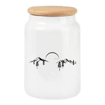 Mountain Peak Adventure Minimalist Silhouette Art - Cookie Jar with Wooden Lid - white - Front