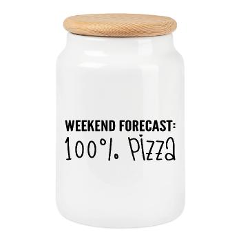 Weekend forecast: 100% pizza - Cookie Jar with Wooden Lid - white - Front