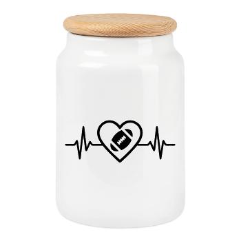 Cœur de rugby - Boîte à biscuits avec couvercle en bois - blanc - Devant