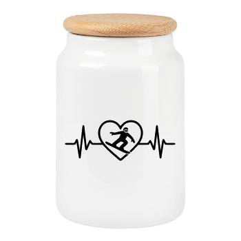 Snowboard Heart - Cookie Jar with Wooden Lid - white - Front