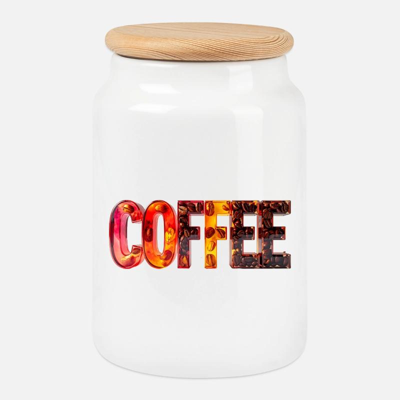 COFFEE – Glasbuchstaben mit Kaffeebohnen - Keksdose mit Holzdeckel - Weiß