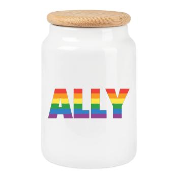 ALLY – Rainbow Design for LGBTQ+ Supporters - Cookie Jar with Wooden Lid - white - Front