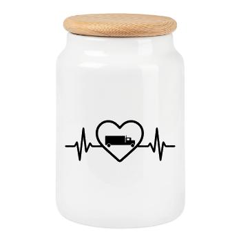 Truck Driver Heart Transport - Cookie Jar with Wooden Lid - white - Front