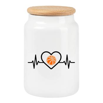 Basketball Heart Sports - Cookie Jar with Wooden Lid - white - Front
