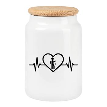 Hiking Mountains Heart - Cookie Jar with Wooden Lid - white - Front