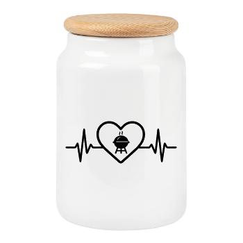 Barbecue Heart Summer - Cookie Jar with Wooden Lid - white - Front