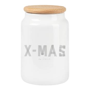 Pinceau lettres X-MAS - Boîte à biscuits avec couvercle en bois - blanc - Devant