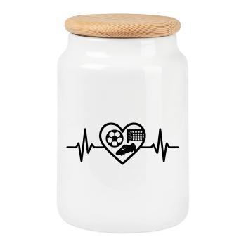 Football Heart Ball Goal Shoe - Cookie Jar with Wooden Lid - white - Front