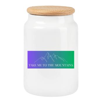 Mountain Range in Gradient - Take me to the Mountains - Cookie Jar with Wooden Lid - white - Front