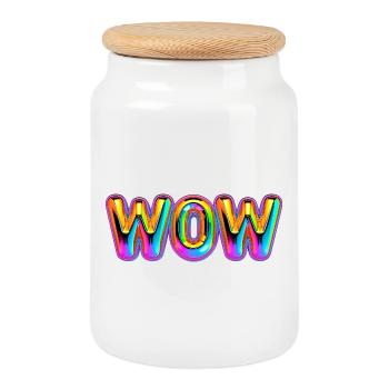 3D WOW Ballon Regenbogen Shirt - Keksdose mit Holzdeckel - Weiß - Vorne