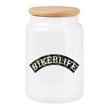 Biker_life_camouflage - Boîte à biscuits avec couvercle en bois - blanc - Devant