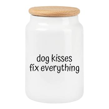 Dog Kisses Fix Everything – Cute Saying for Dogs - Cookie Jar with Wooden Lid - white - Front