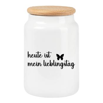 heute_ist_mein_lieblingstag_- - Cookie Jar with Wooden Lid - white - Front