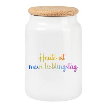 heute_ist_mein_lieblingstag_bunt_farben_ - Cookie Jar with Wooden Lid - white - Front