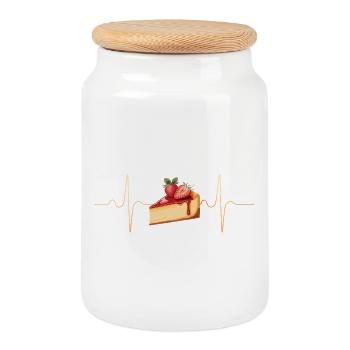Gâteau - Boîte à biscuits avec couvercle en bois - blanc - Devant
