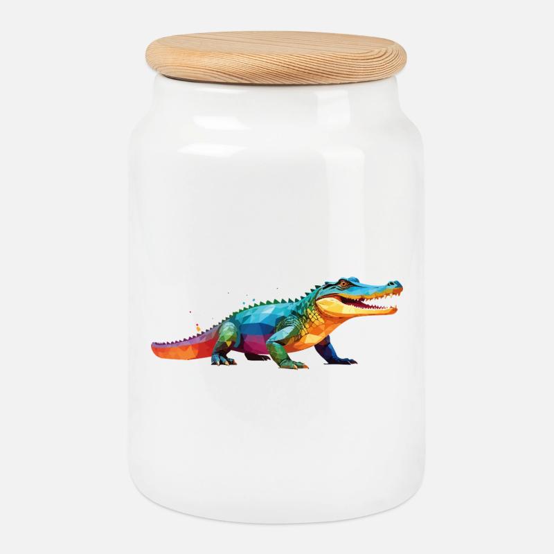 kroko_poly4 - Keksdose mit Holzdeckel - Weiß