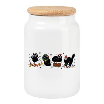 Kawaii Katzen Weihnachtsparade, Kätzchen - Keksdose mit Holzdeckel - Weiß - Vorne