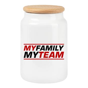 My Family Team Saying - Cookie Jar with Wooden Lid - white - Front