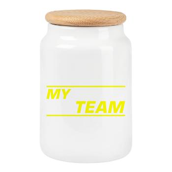 My Family Team Saying - Cookie Jar with Wooden Lid - white - Front