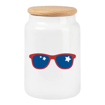 Pop Art Sonnenbrille - Keksdose mit Holzdeckel - Weiß - Vorne