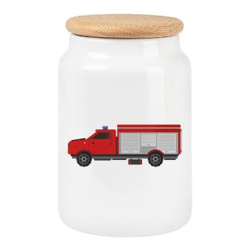 Camion de pompiers - Boîte à biscuits avec couvercle en bois - blanc - Devant