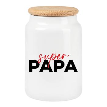 Super Papa - Boîte à biscuits avec couvercle en bois - blanc - Devant